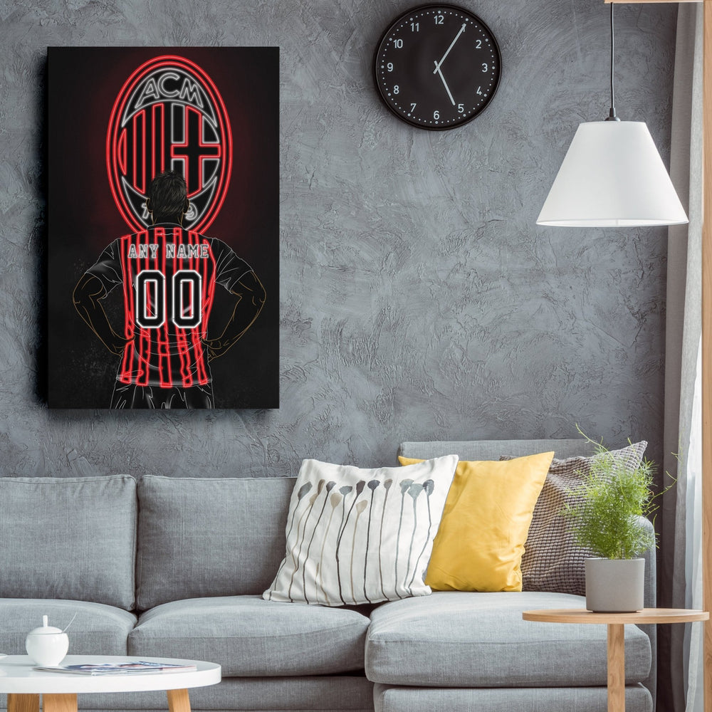 AC Milan Personalized Jersey Canvas | Neon Wall Art - CanvasNeon