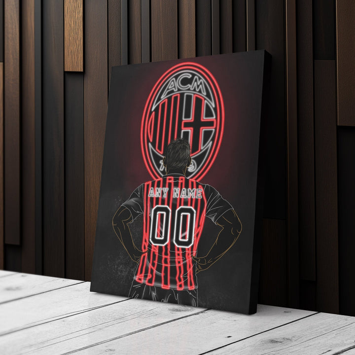 AC Milan Personalized Jersey Canvas | Neon Wall Art - CanvasNeon