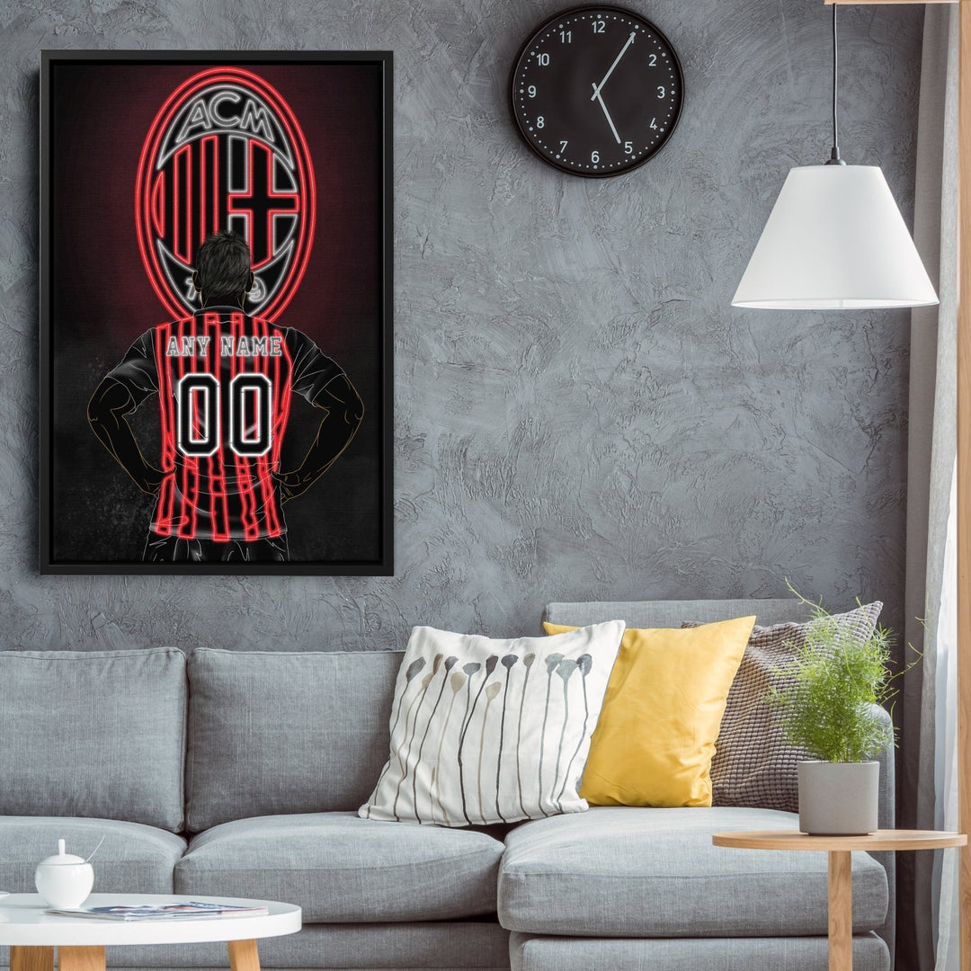 AC Milan Personalized Jersey Canvas | Neon Wall Art - CanvasNeon
