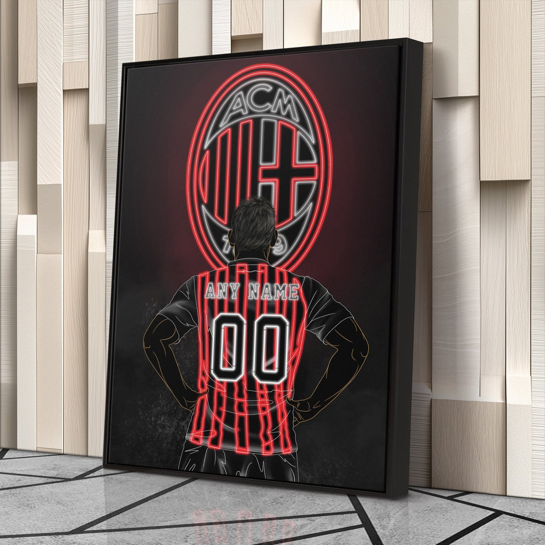 AC Milan Personalized Jersey Canvas | Neon Wall Art - CanvasNeon