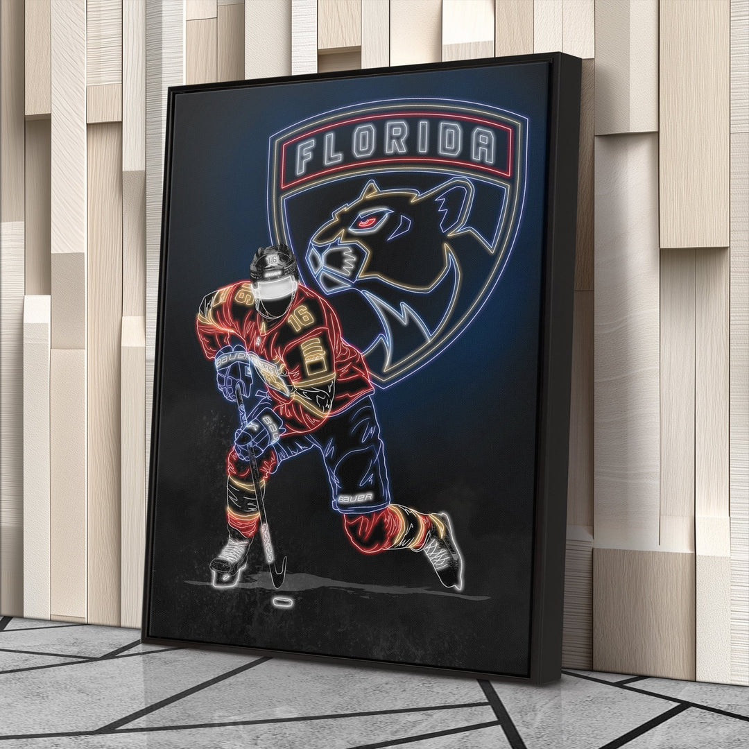 Aleksander Barkov Neon Canvas Art | Panthers Wall Decor - CanvasNeon