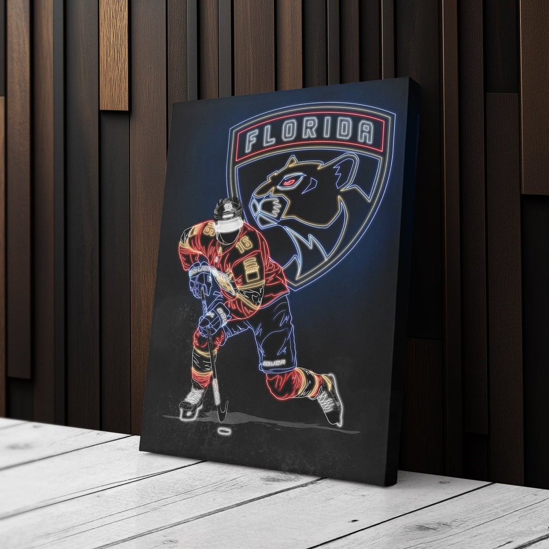 Aleksander Barkov Neon Canvas Art | Panthers Wall Decor - CanvasNeon