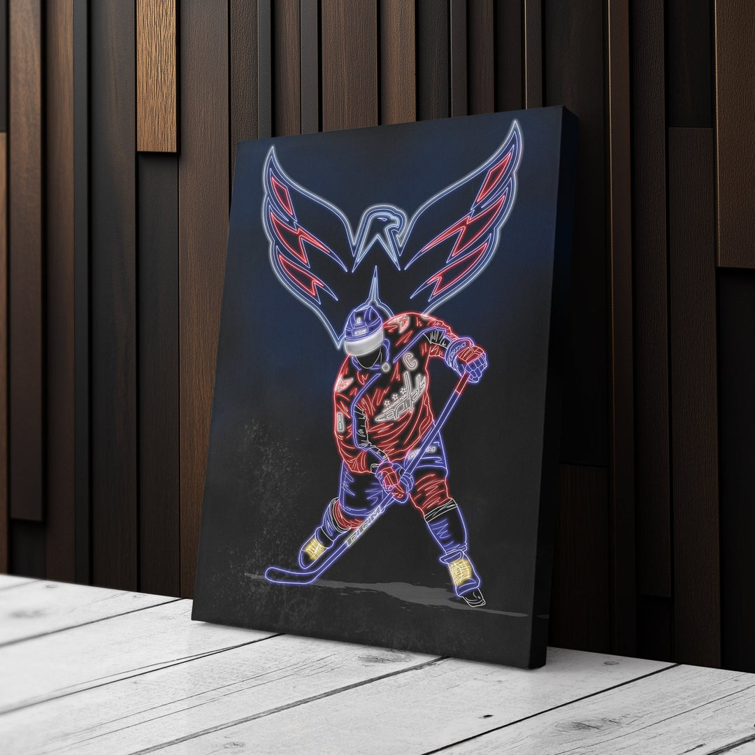Alex Ovechkin Neon Canvas Art | Capitals Wall Decor - CanvasNeon