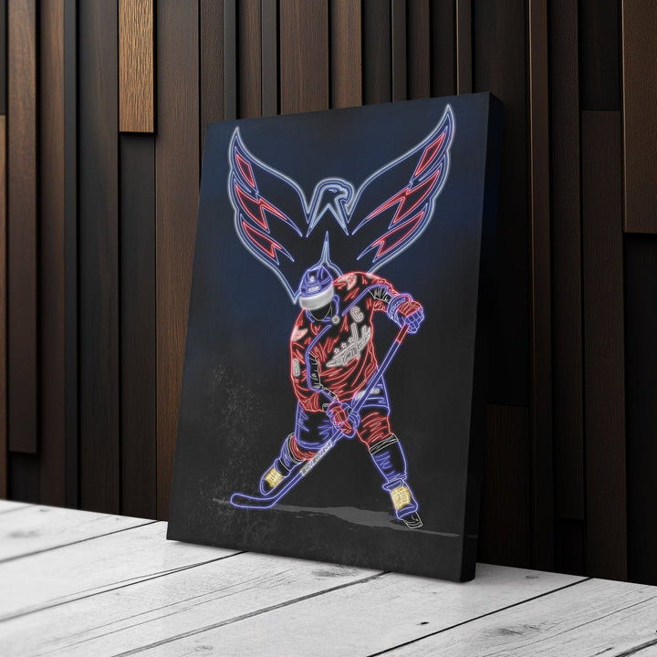 Alex Ovechkin Neon Canvas Art | Capitals Wall Decor - CanvasNeon