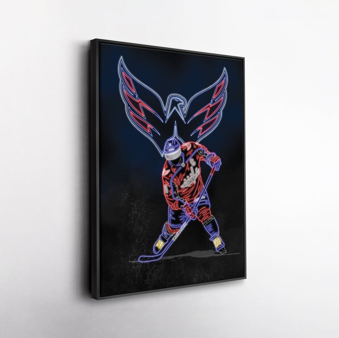 Alex Ovechkin Neon Canvas Art | Capitals Wall Decor - CanvasNeon