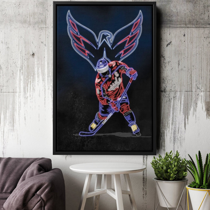 Alex Ovechkin Neon Canvas Art | Capitals Wall Decor - CanvasNeon