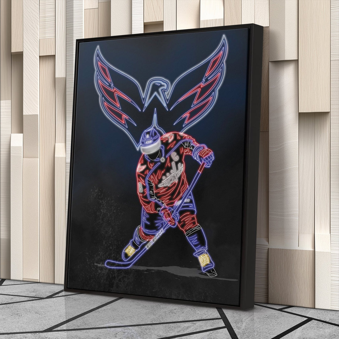Alex Ovechkin Neon Canvas Art | Capitals Wall Decor - CanvasNeon
