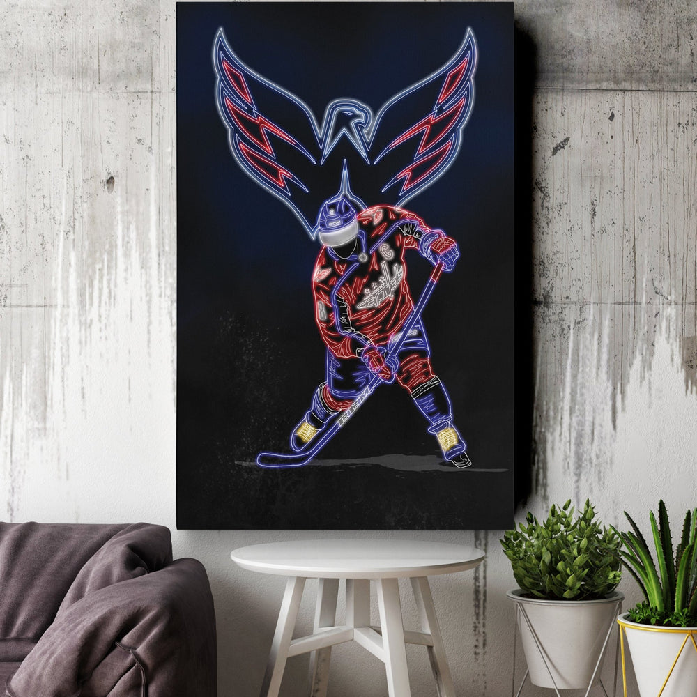 Alex Ovechkin Neon Canvas Art | Capitals Wall Decor - CanvasNeon