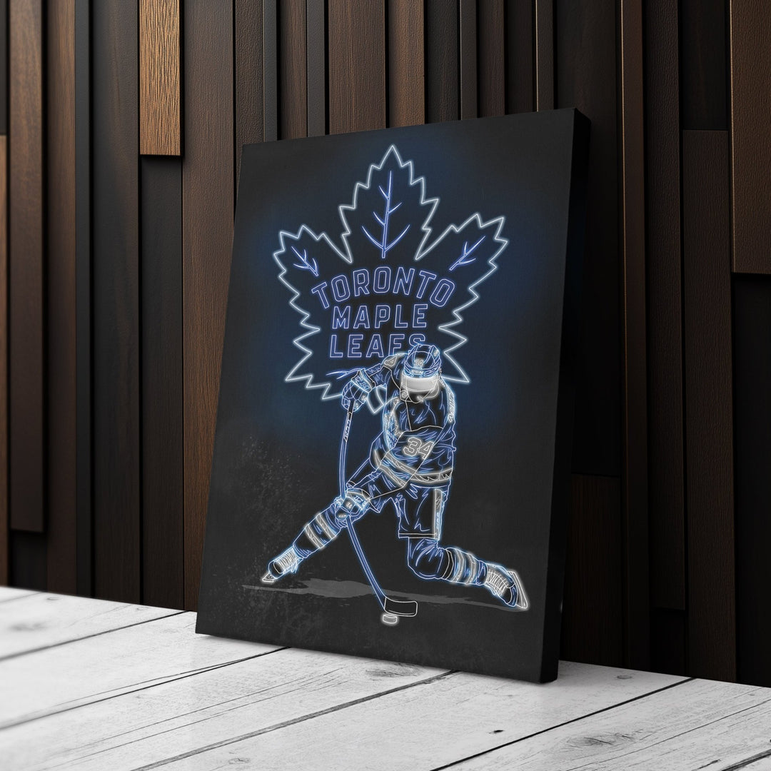 Auston Matthews Neon Canvas Art | Leafs Wall Decor - CanvasNeon