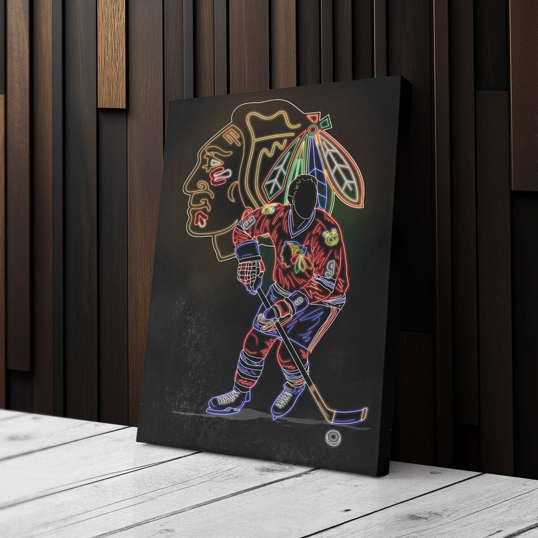 Bobby Hull Neon Canvas Art | Blackhawks Wall Decor - CanvasNeon