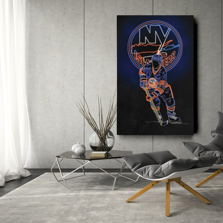 Bryan Trottier Neon Canvas Art | Islanders Wall Decor - CanvasNeon