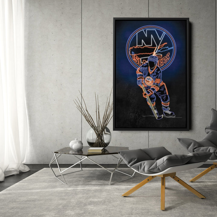 Bryan Trottier Neon Canvas Art | Islanders Wall Decor - CanvasNeon