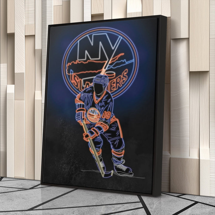 Bryan Trottier Neon Canvas Art | Islanders Wall Decor - CanvasNeon
