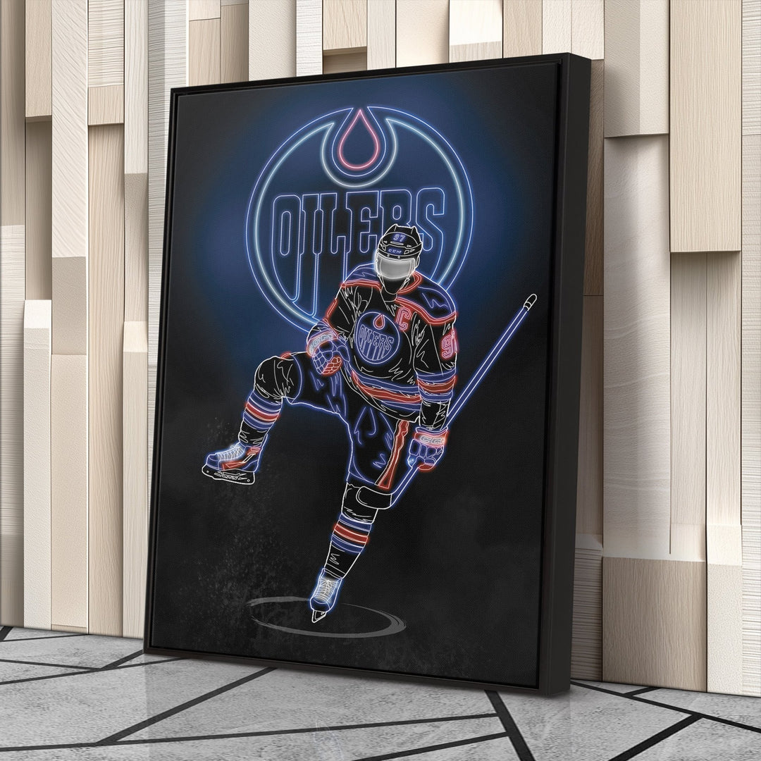 Connor McDavid Neon Canvas Art | Oilers Wall Decor - CanvasNeon