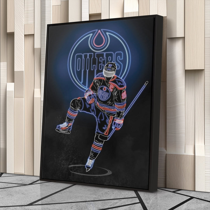 Connor McDavid Neon Canvas Art | Oilers Wall Decor - CanvasNeon