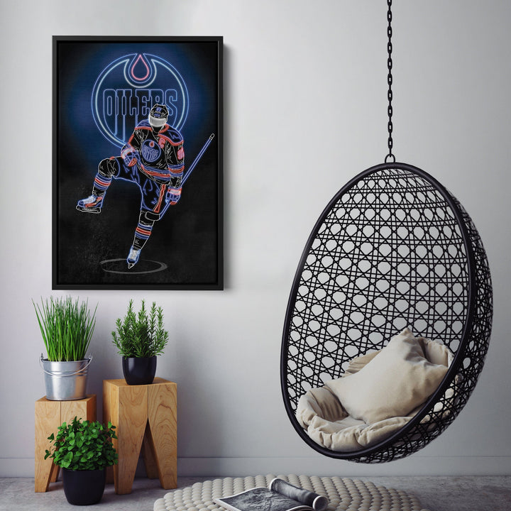 Connor McDavid Neon Canvas Art | Oilers Wall Decor - CanvasNeon