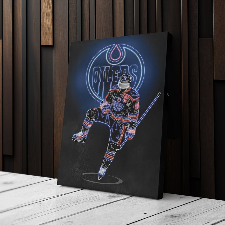 Connor McDavid Neon Canvas Art | Oilers Wall Decor - CanvasNeon
