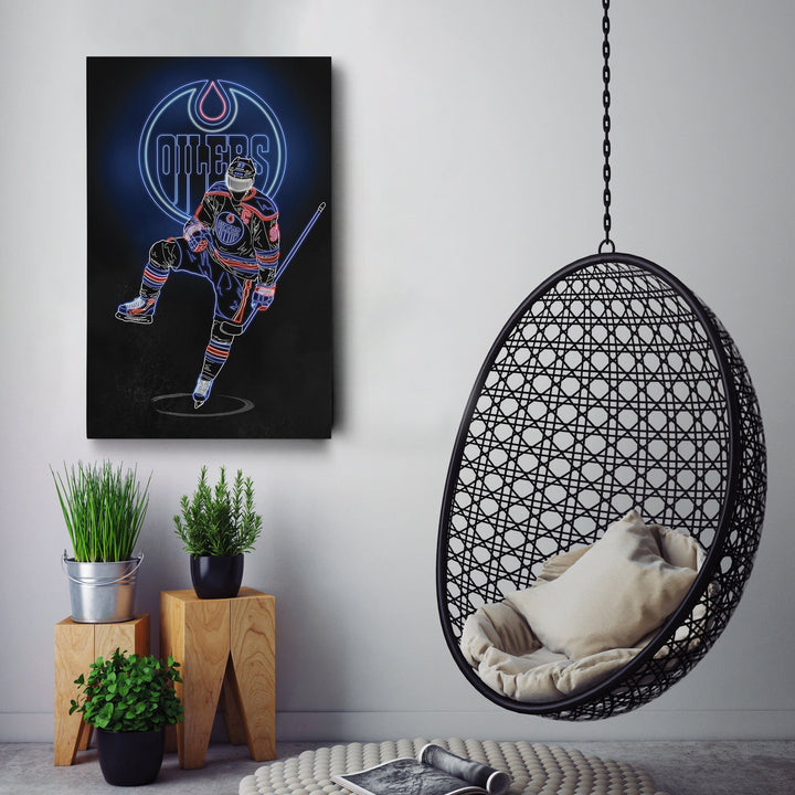 Connor McDavid Neon Canvas Art | Oilers Wall Decor - CanvasNeon