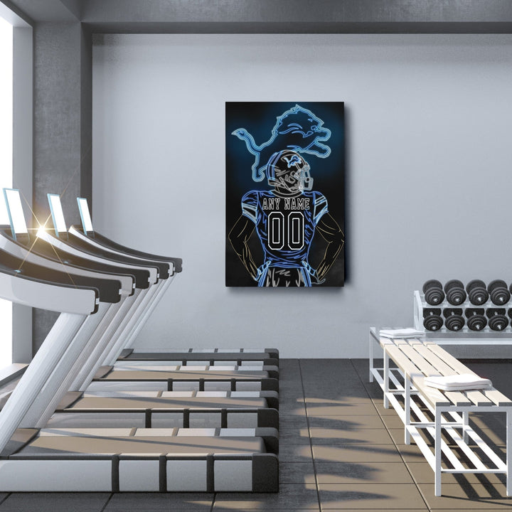Detroit Lions Personalized Jersey Canvas | Neon Wall Art - CanvasNeon