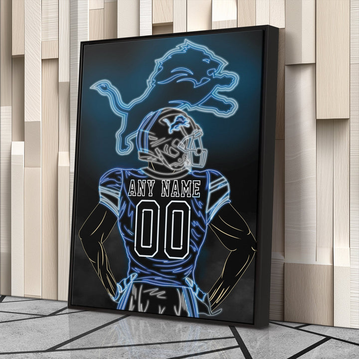 Detroit Lions Personalized Jersey Canvas | Neon Wall Art - CanvasNeon