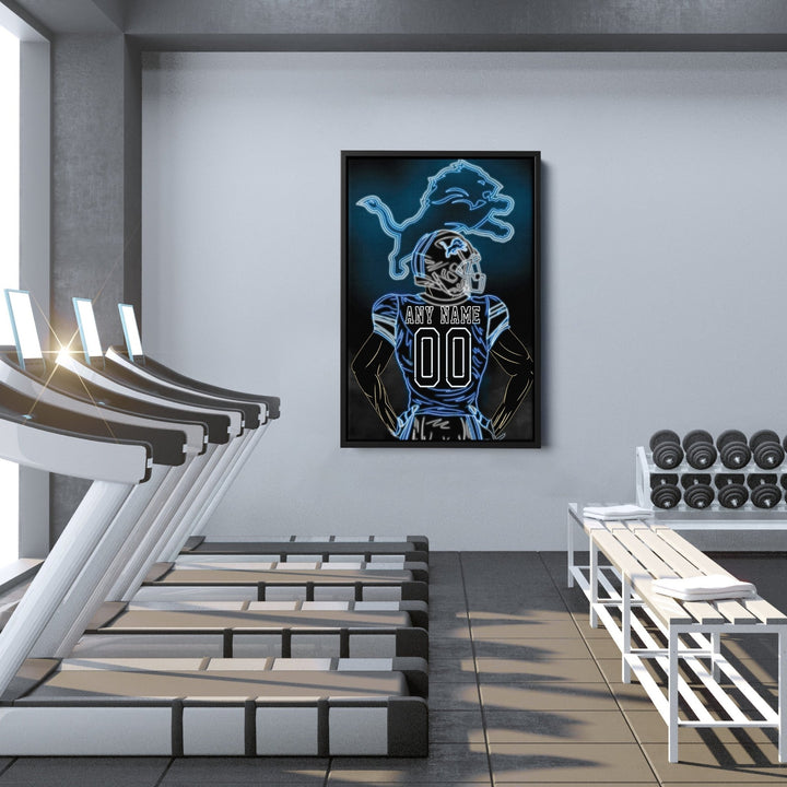 Detroit Lions Personalized Jersey Canvas | Neon Wall Art - CanvasNeon