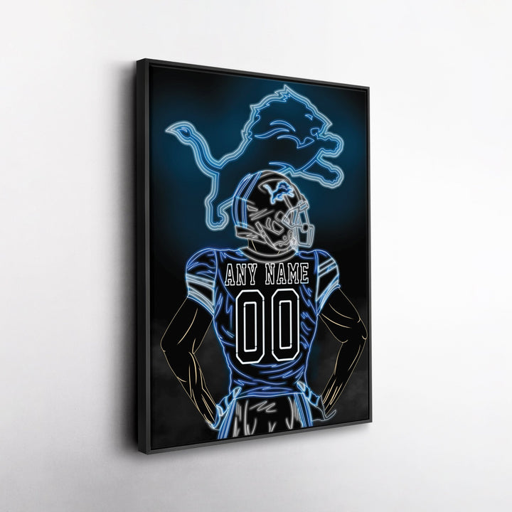 Detroit Lions Personalized Jersey Canvas | Neon Wall Art - CanvasNeon