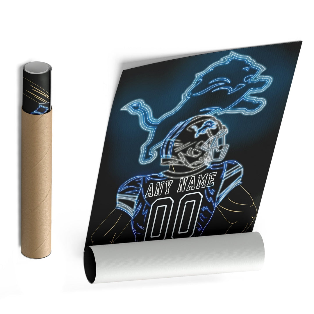 Detroit Lions Personalized Jersey Canvas | Neon Wall Art - CanvasNeon