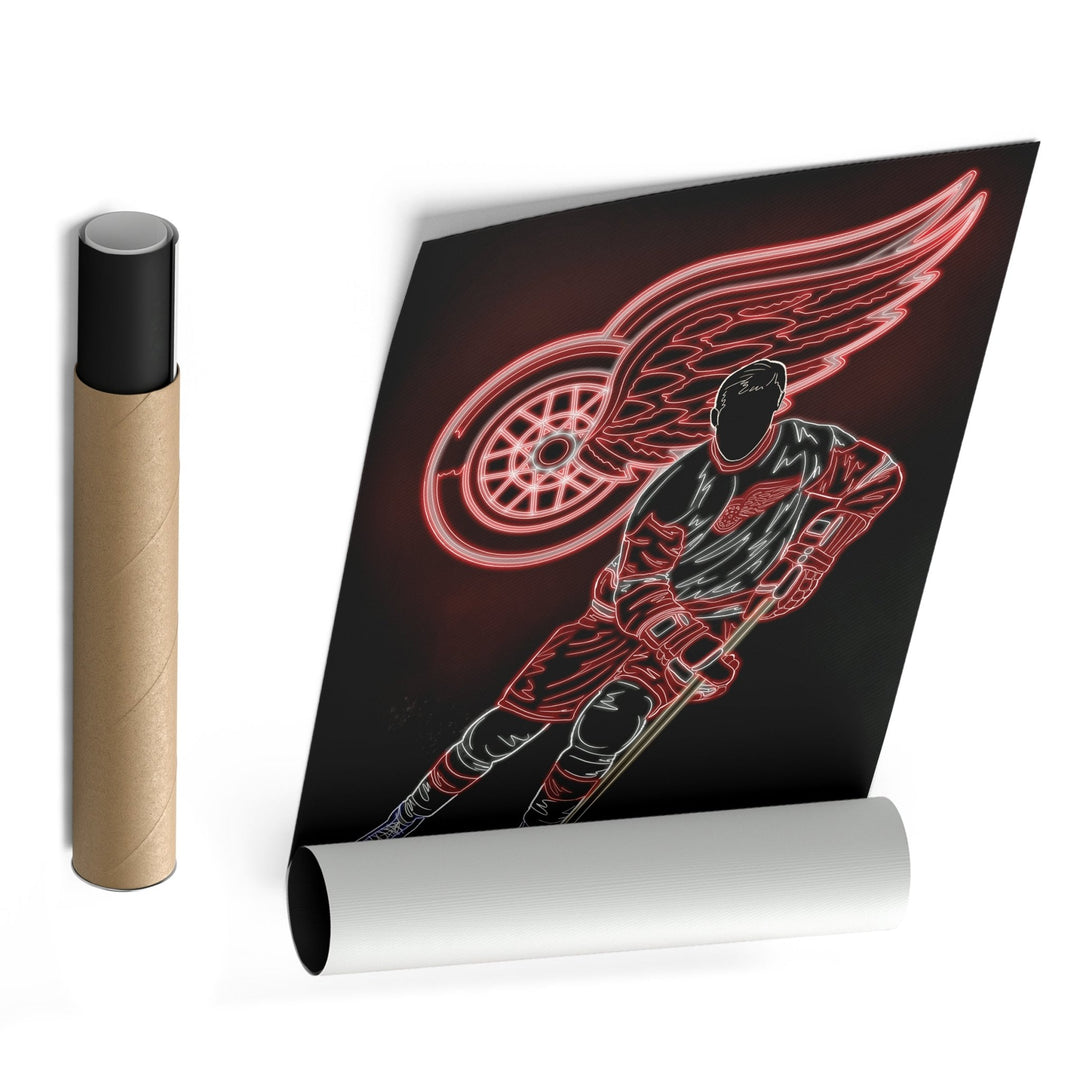 Gordie Howe Neon Canvas Art |Red Wings Wall Decor - CanvasNeon