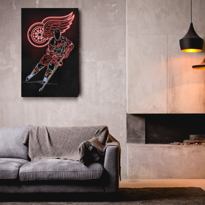 Gordie Howe Neon Canvas Art |Red Wings Wall Decor - CanvasNeon