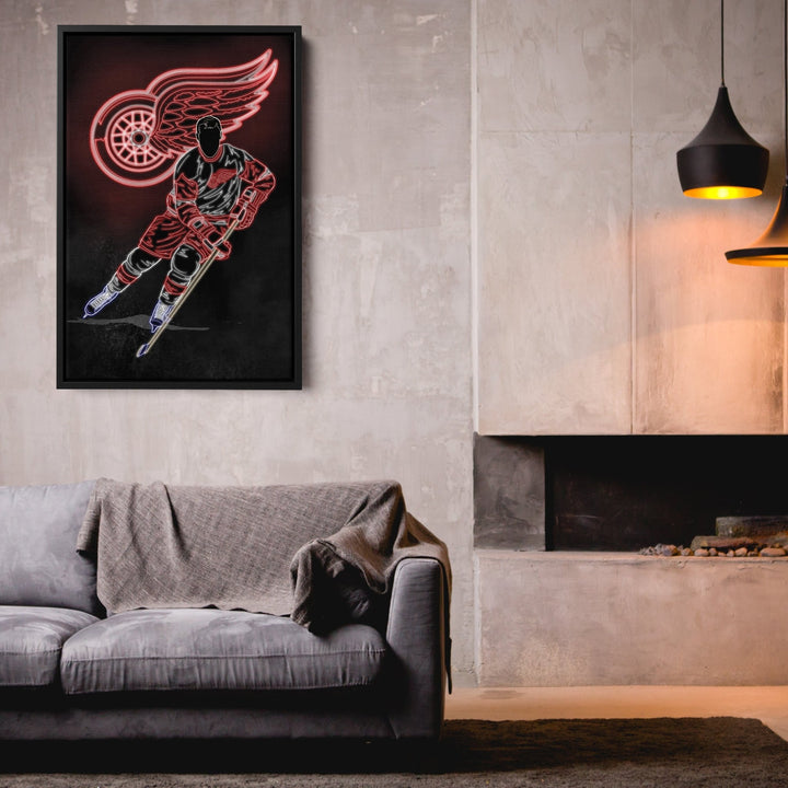 Gordie Howe Neon Canvas Art |Red Wings Wall Decor - CanvasNeon