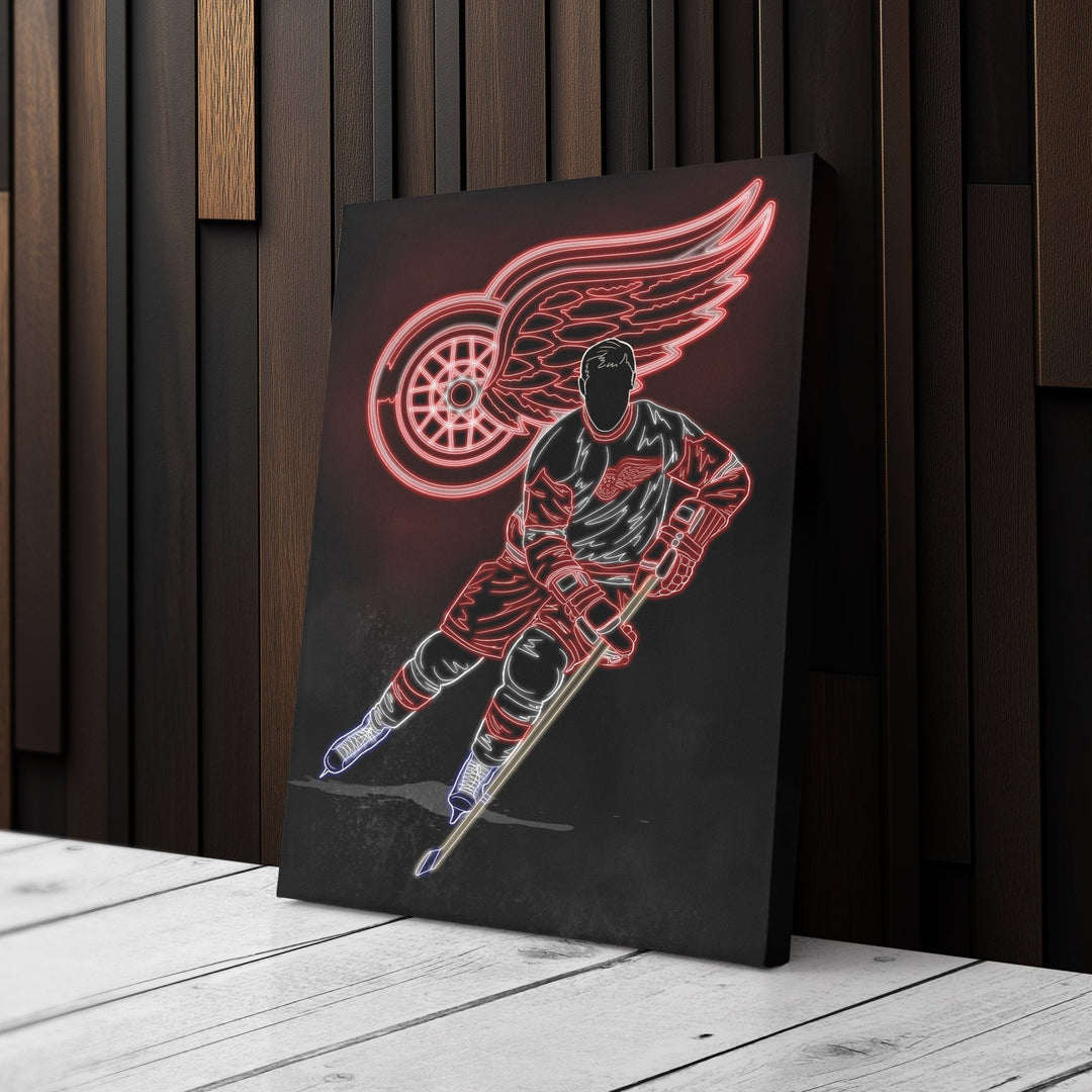 Gordie Howe Neon Canvas Art |Red Wings Wall Decor - CanvasNeon