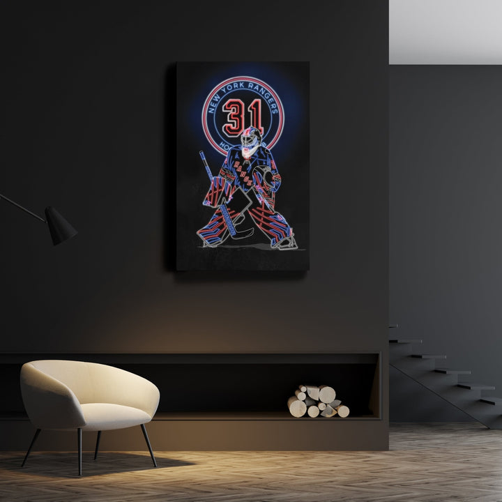 Igor Shesterkin Neon Canvas Art | Rangers Wall Decor - CanvasNeon