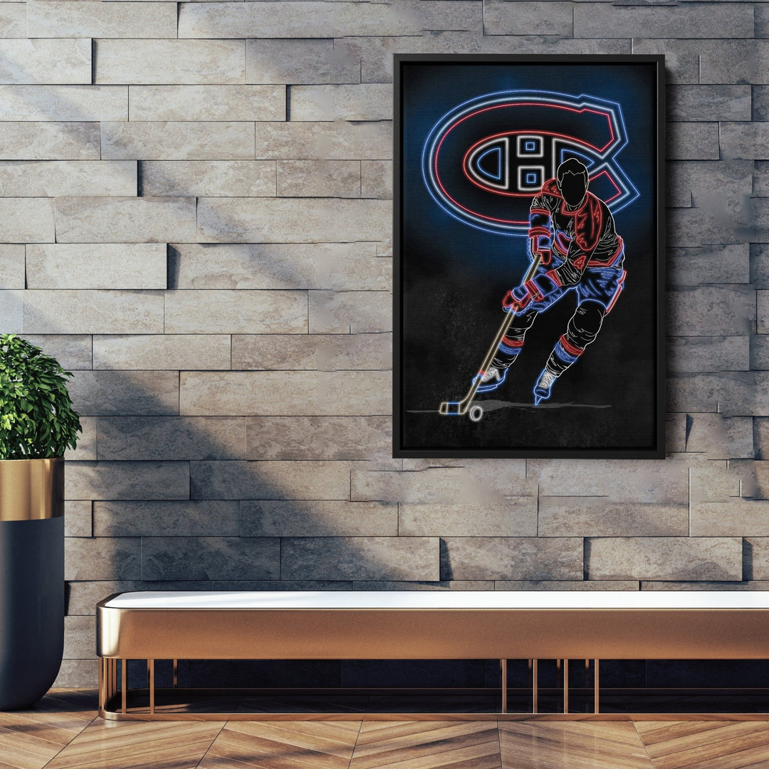 Jean Béliveau Neon Canvas Art | Canadiens Wall Decor - CanvasNeon