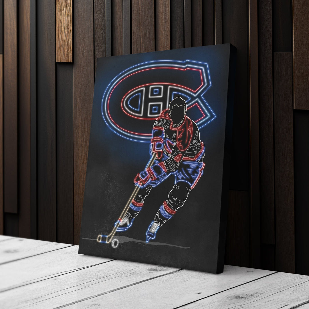 Jean Béliveau Neon Canvas Art | Canadiens Wall Decor - CanvasNeon