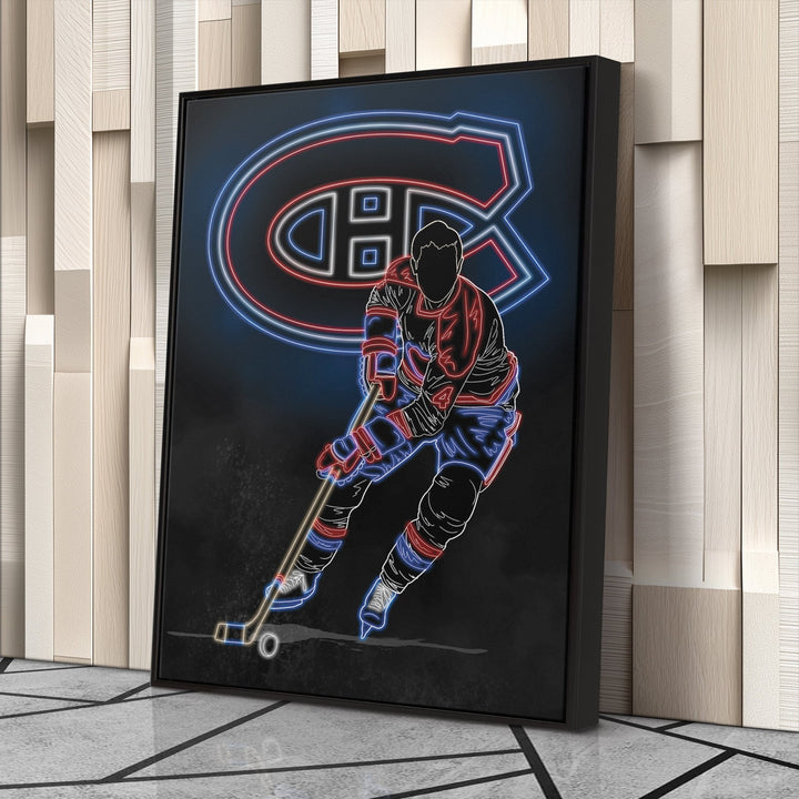 Jean Béliveau Neon Canvas Art | Canadiens Wall Decor - CanvasNeon