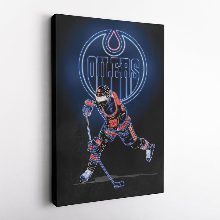 Leon Draisaitl Neon Canvas Art | Oilers Wall Decor - CanvasNeon