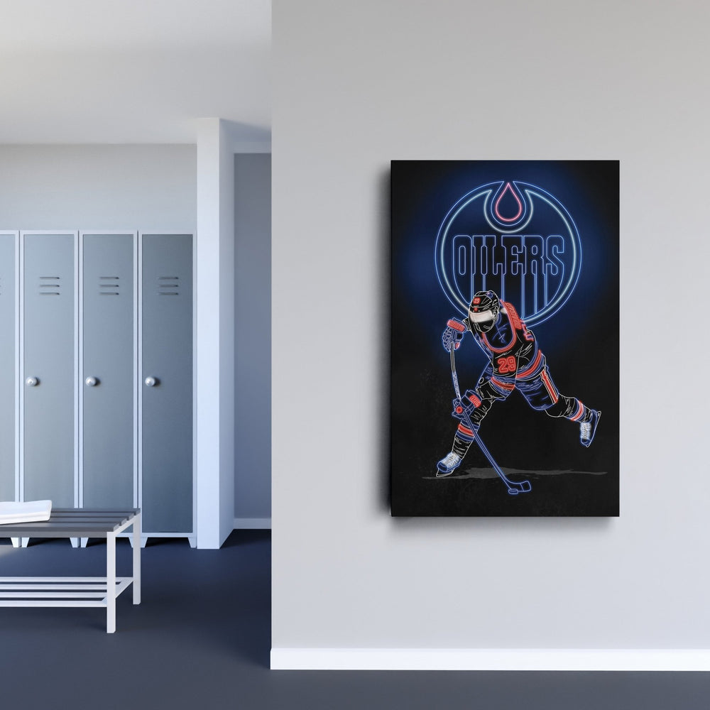 Leon Draisaitl Neon Canvas Art | Oilers Wall Decor - CanvasNeon