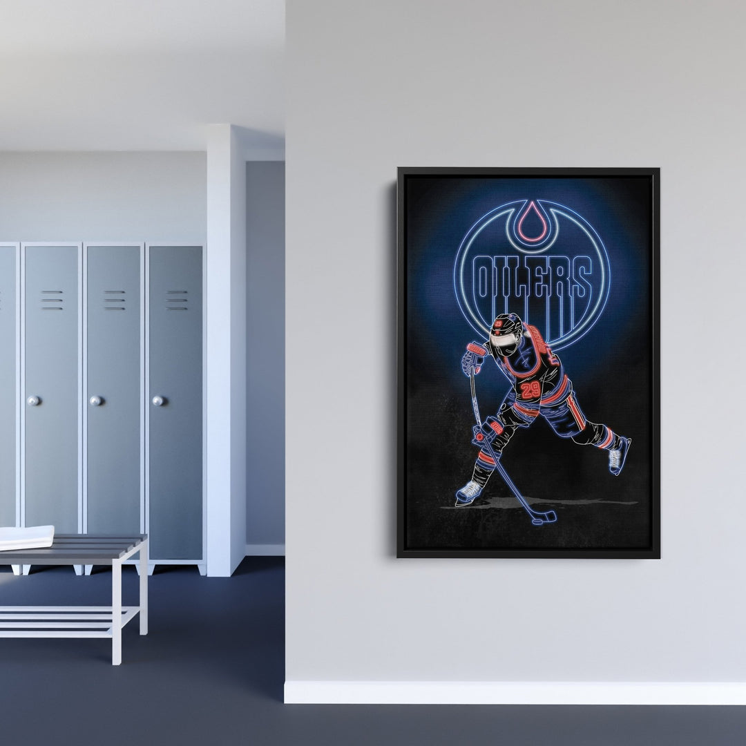 Leon Draisaitl Neon Canvas Art | Oilers Wall Decor - CanvasNeon
