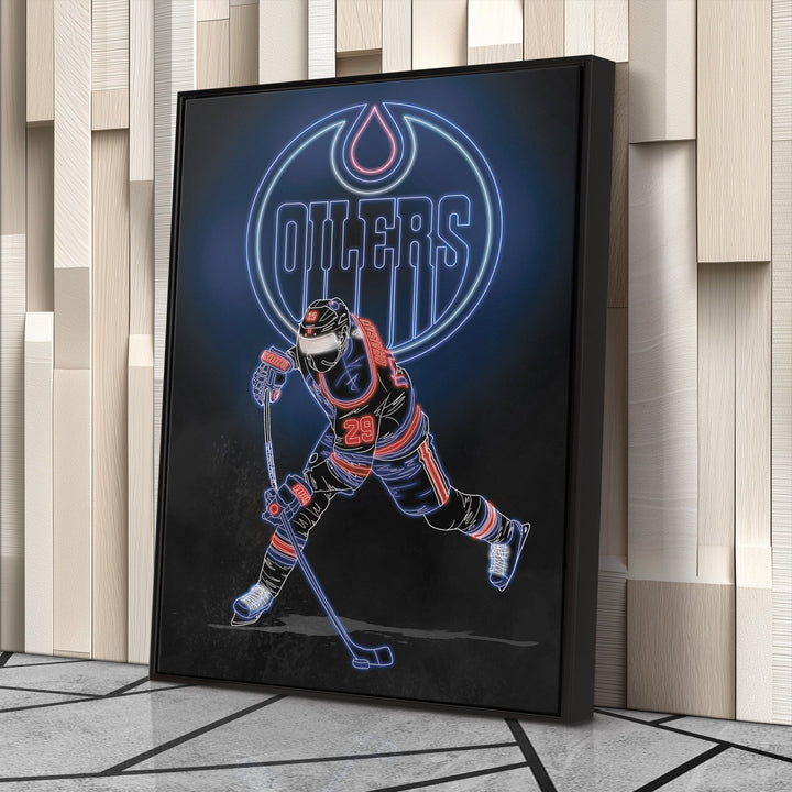 Leon Draisaitl Neon Canvas Art | Oilers Wall Decor - CanvasNeon