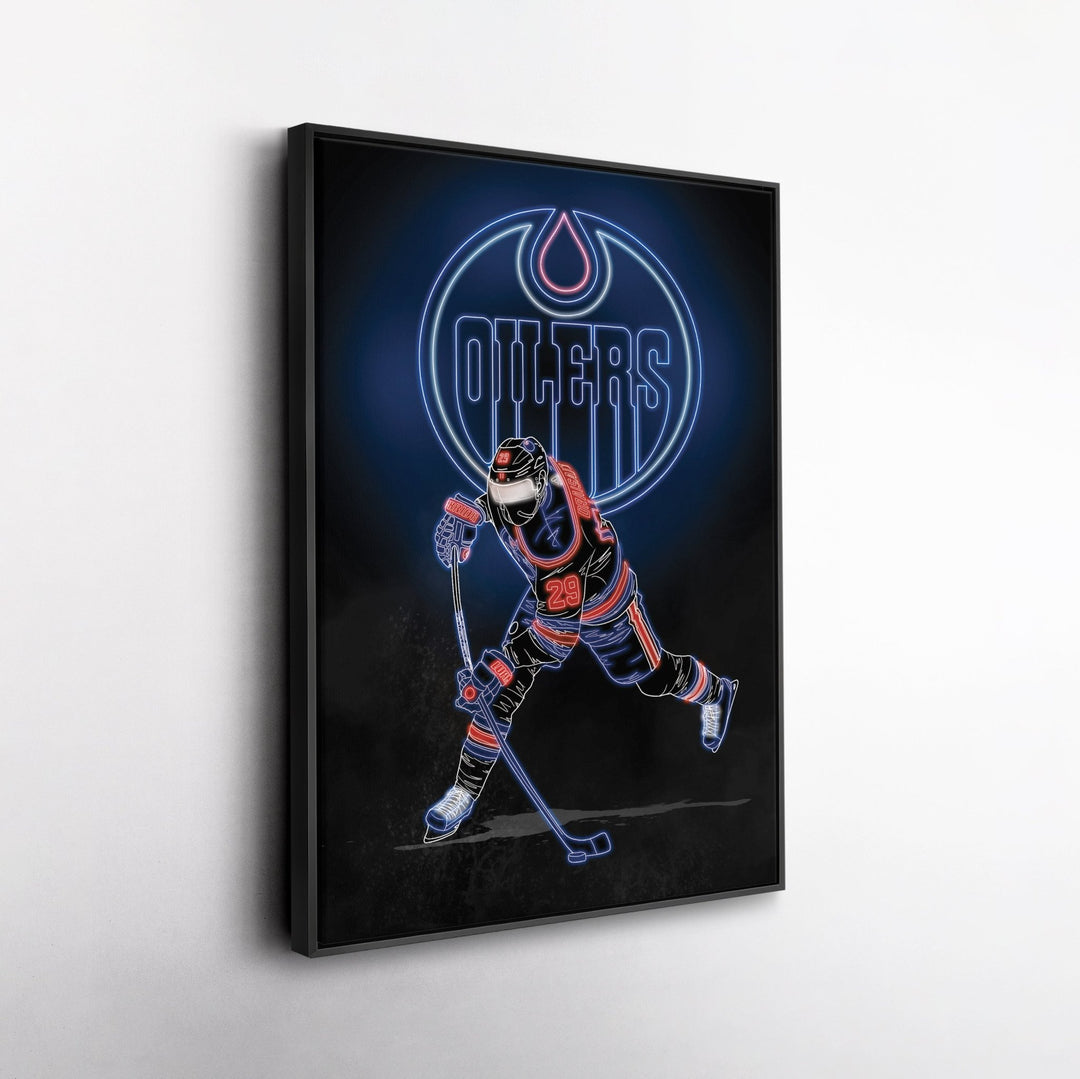 Leon Draisaitl Neon Canvas Art | Oilers Wall Decor - CanvasNeon