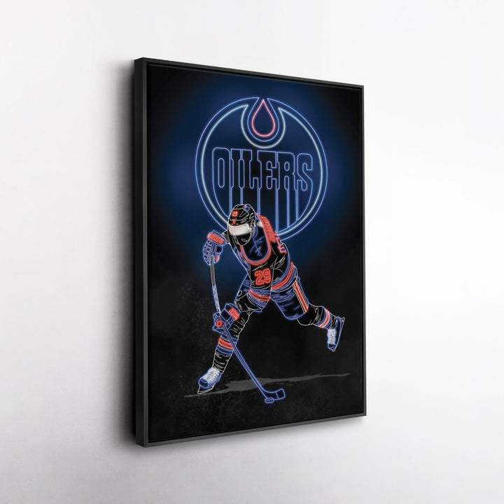 Leon Draisaitl Neon Canvas Art | Oilers Wall Decor - CanvasNeon