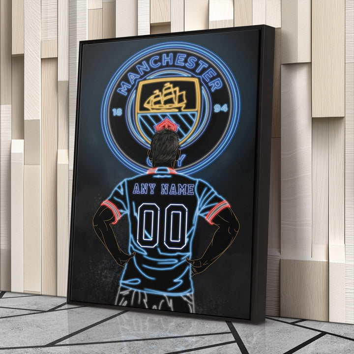 Manchester City Personalized Jersey Canvas | Neon Wall Art - CanvasNeon