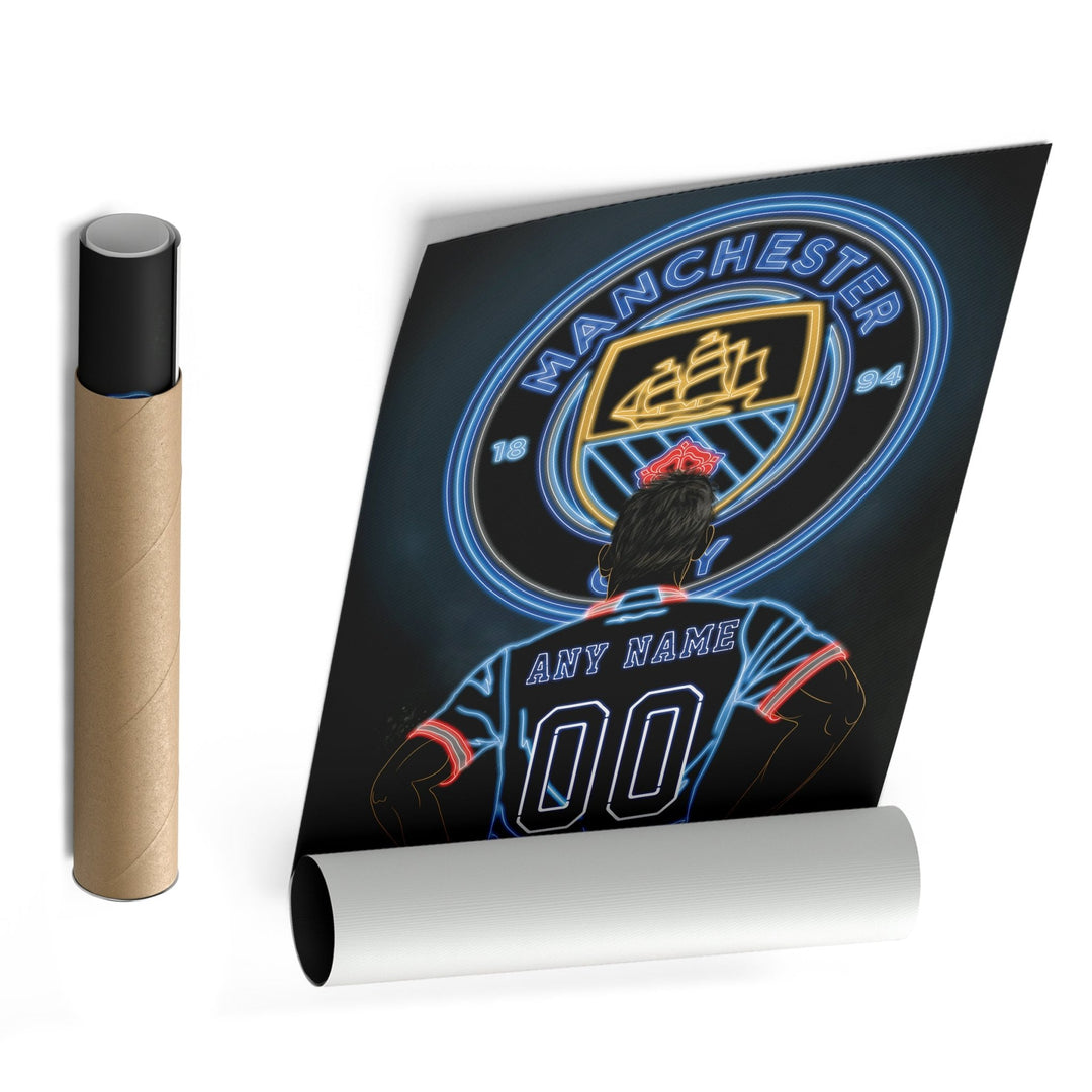 Manchester City Personalized Jersey Canvas | Neon Wall Art - CanvasNeon