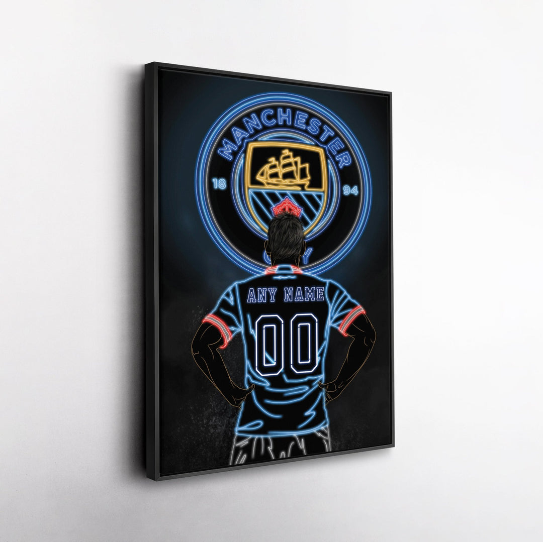 Manchester City Personalized Jersey Canvas | Neon Wall Art - CanvasNeon