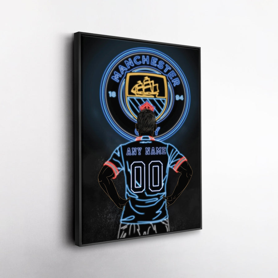 Manchester City Personalized Jersey Canvas | Neon Wall Art - CanvasNeon