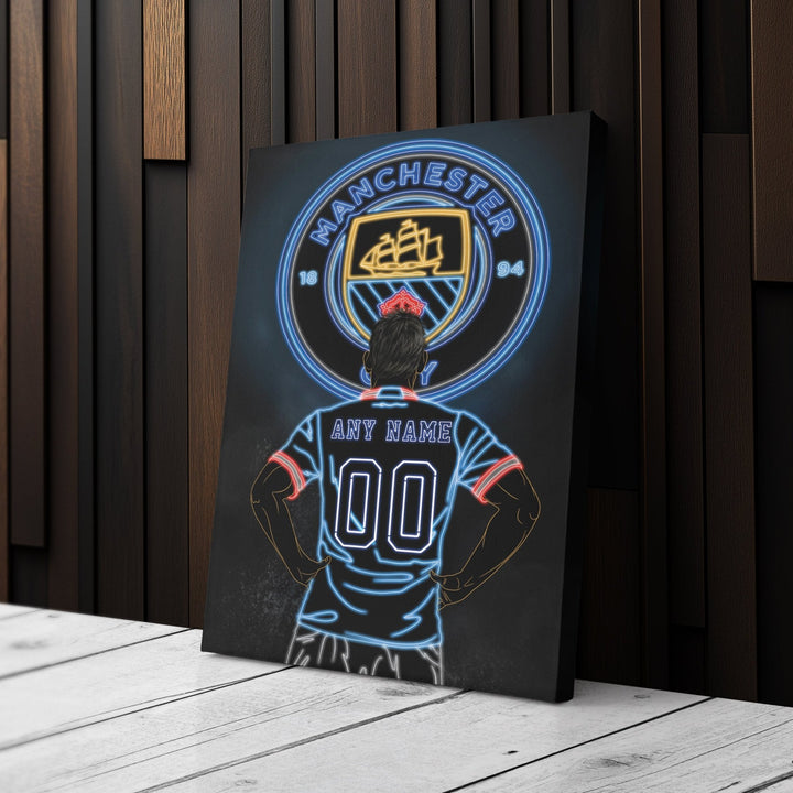 Manchester City Personalized Jersey Canvas | Neon Wall Art - CanvasNeon