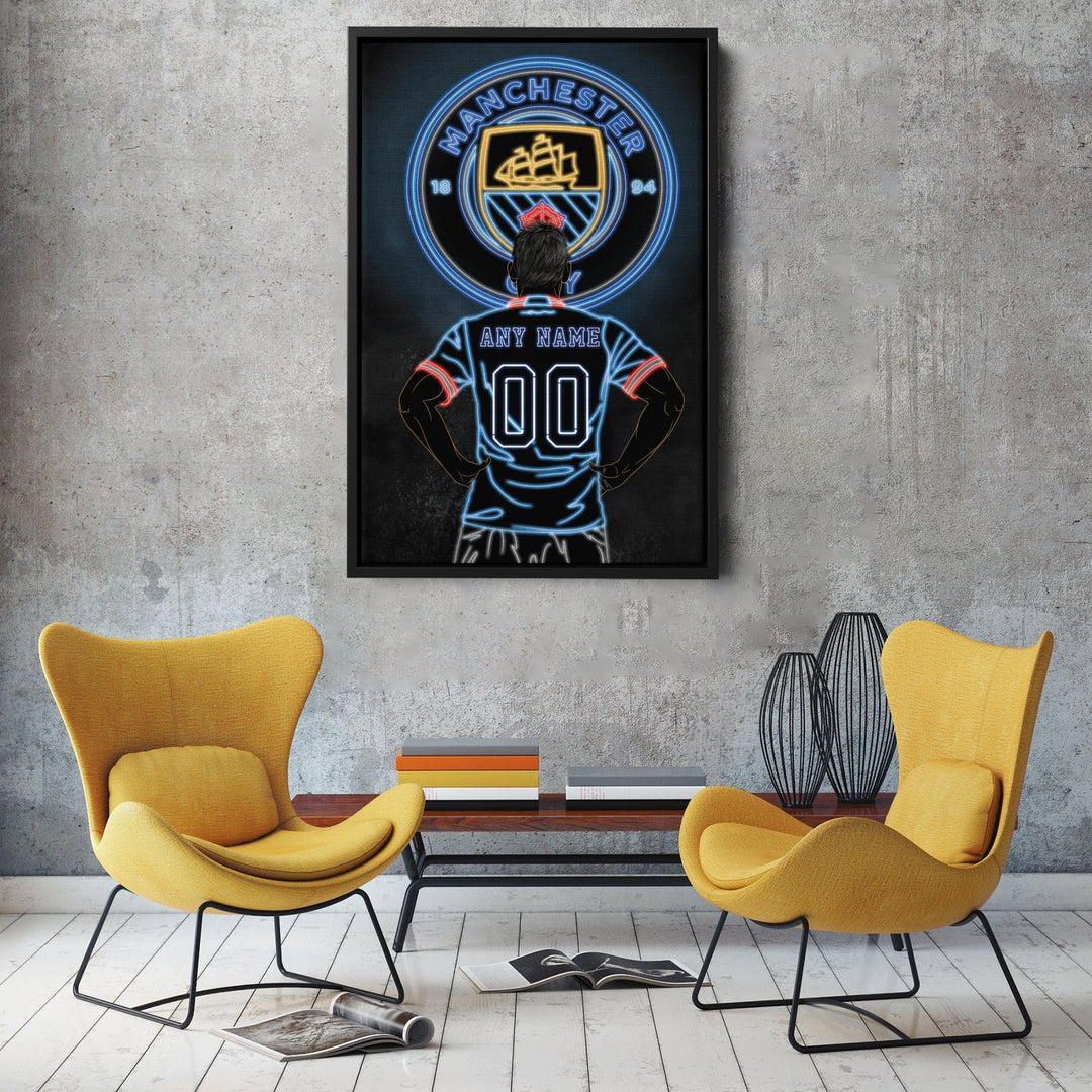 Manchester City Personalized Jersey Canvas | Neon Wall Art - CanvasNeon