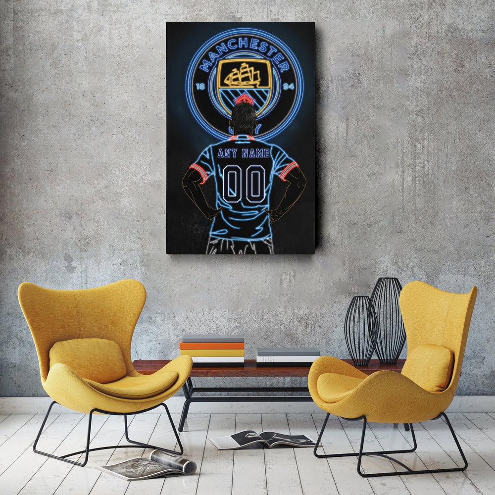 Manchester City Personalized Jersey Canvas | Neon Wall Art - CanvasNeon