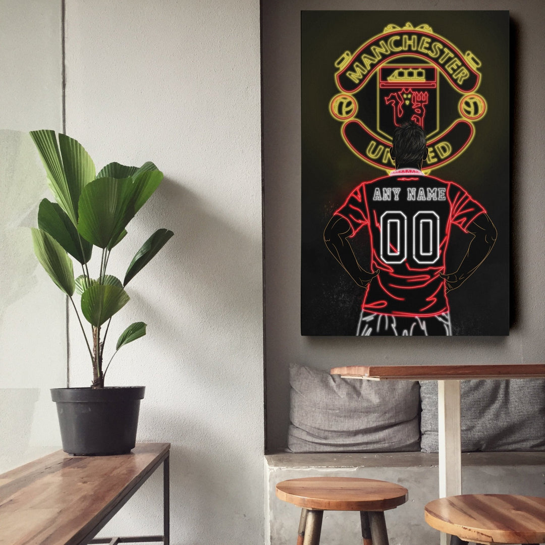 Manchester United Personalized Jersey Canvas | Neon Wall Art - CanvasNeon