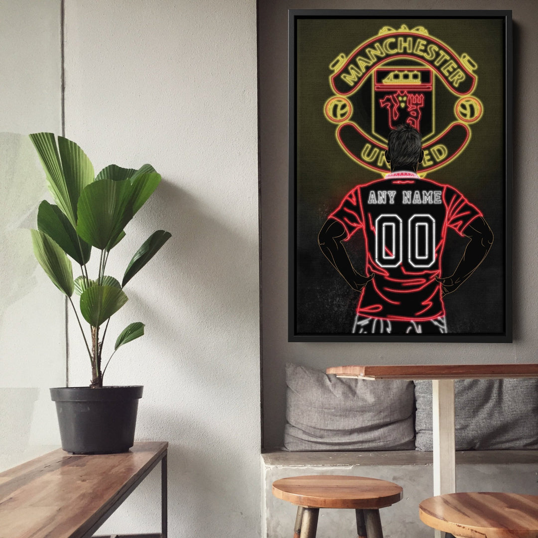 Manchester United Personalized Jersey Canvas | Neon Wall Art - CanvasNeon